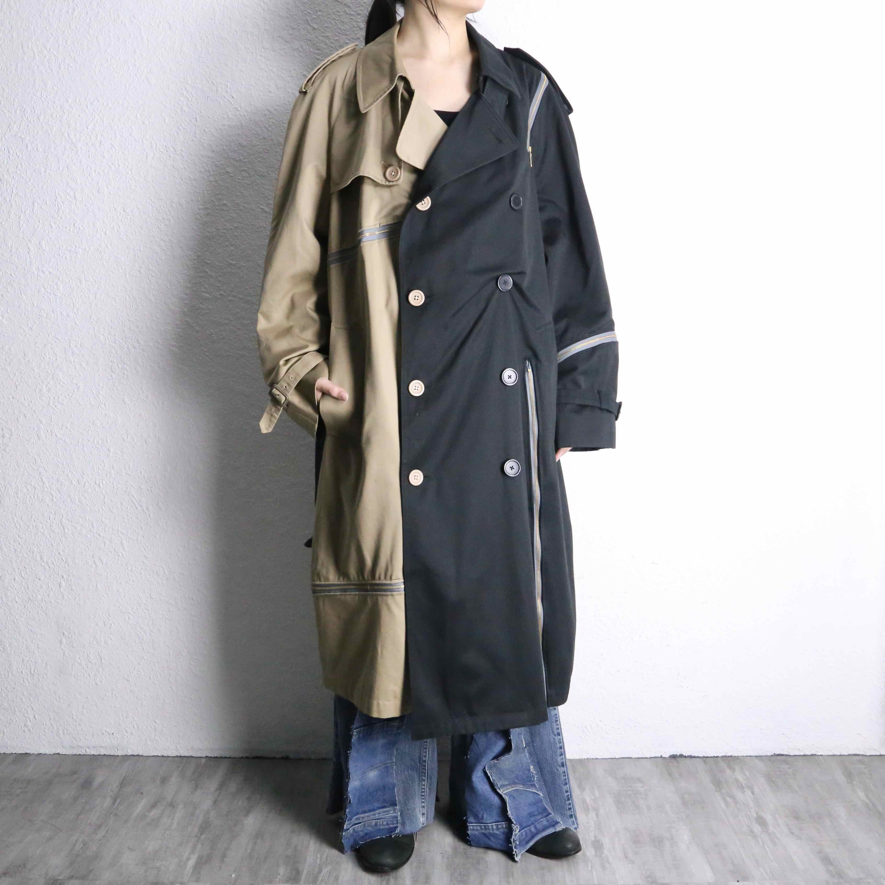 remake beige×black coat Re:make” beige × black zip trench coat