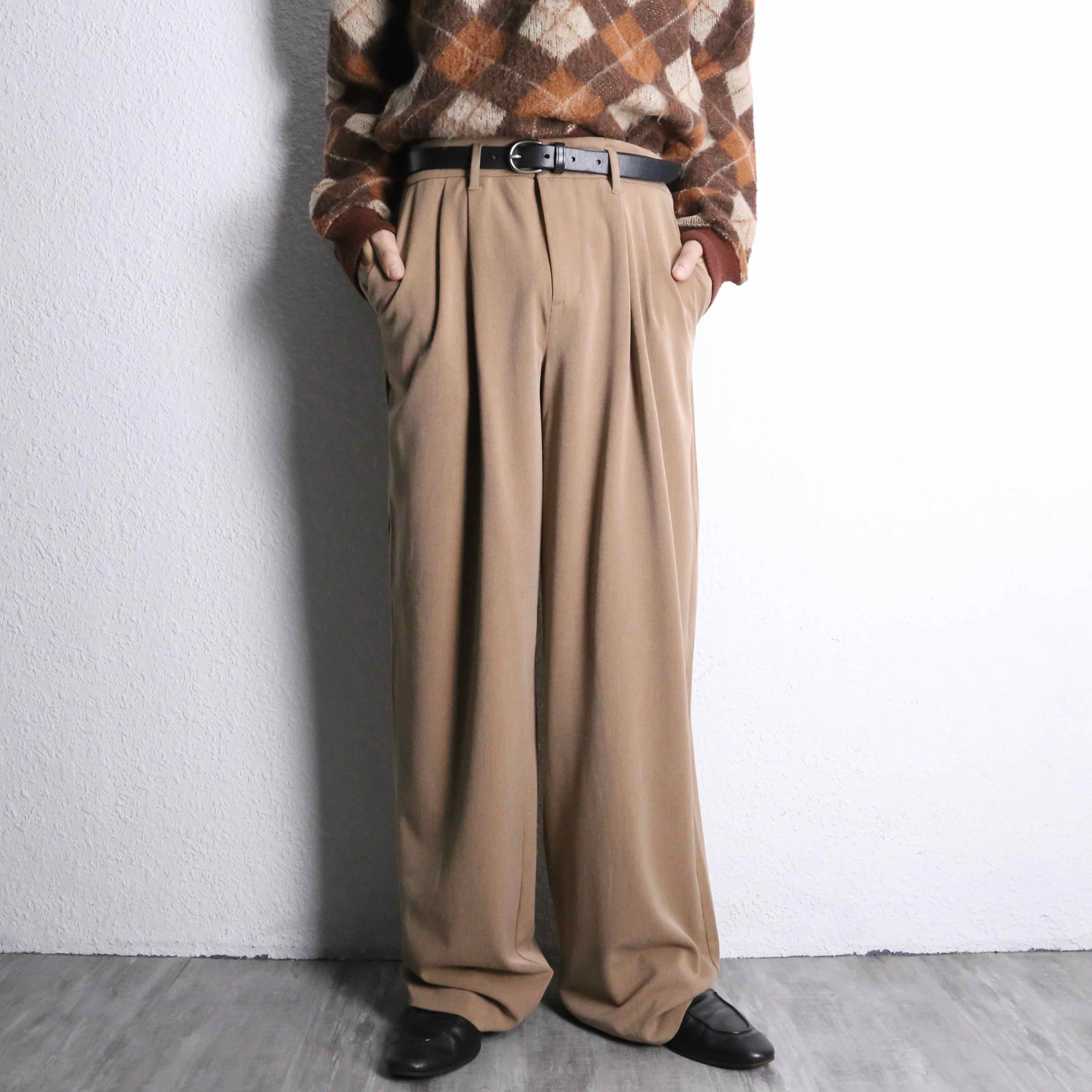 light brown poly rayon wide easy slacks