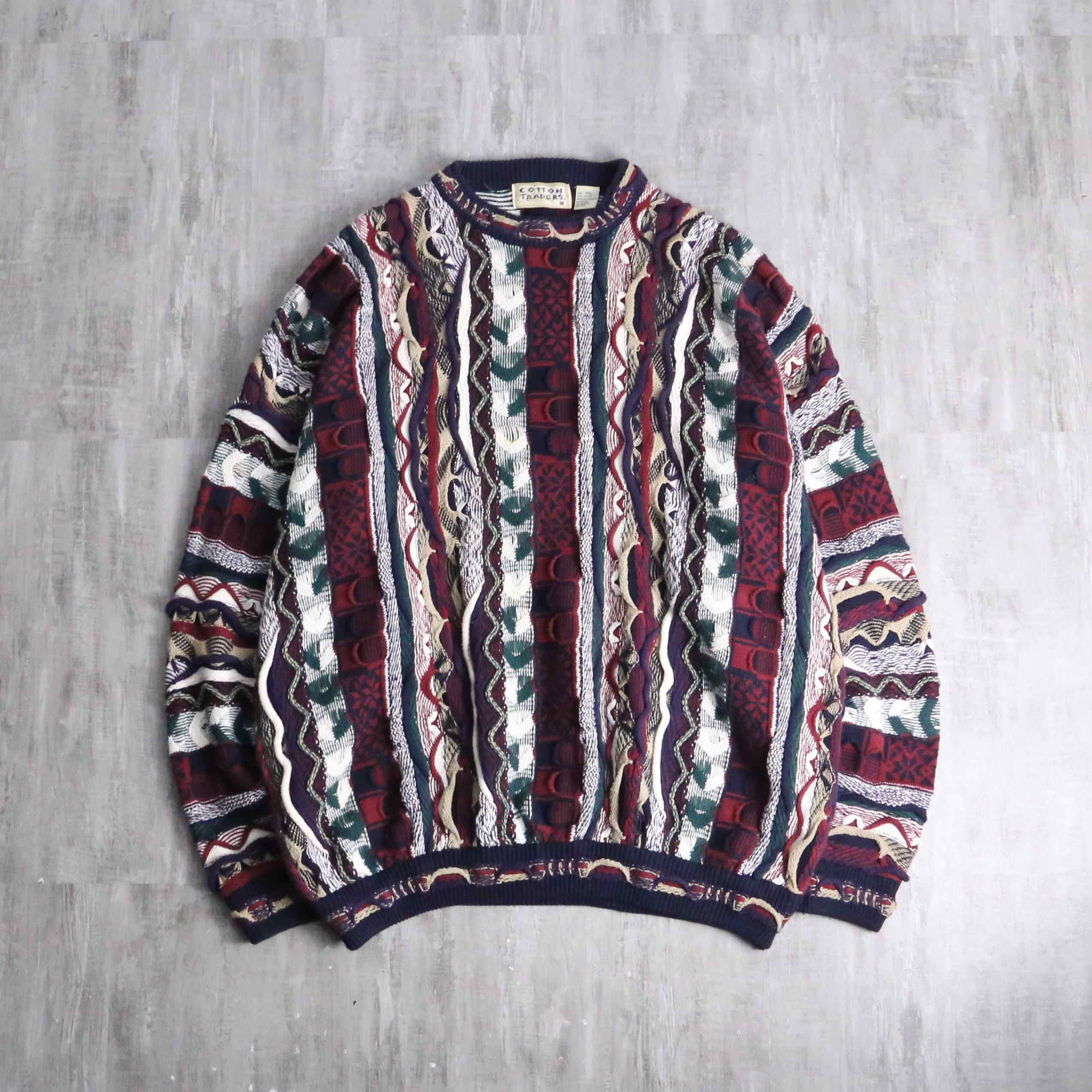 80s LINEAGE 3Dニット size:M程度 【 3Dknit 】3Dニット セーター 柄ニット デザイン