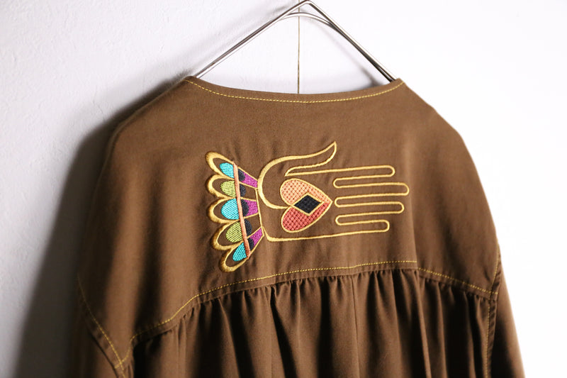 "Bob Mackie" brown ethnic embroidery design jacket