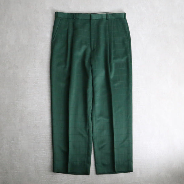 shiny green wind check wide slacks