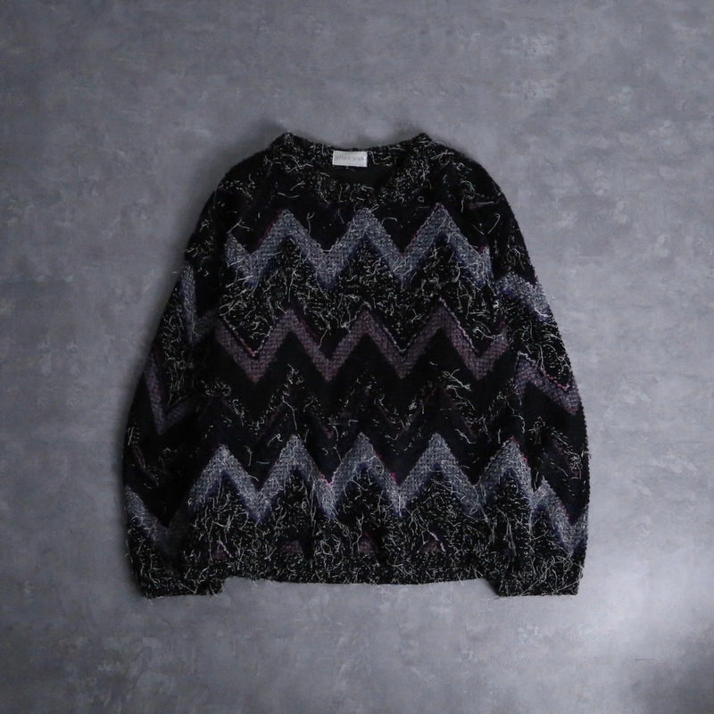 loop knitting zig zag shaggy sweater