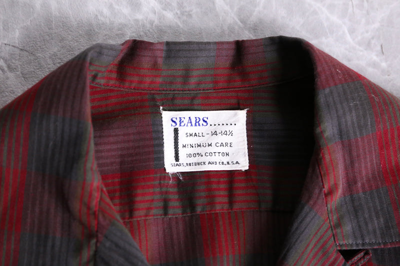 ”SEARS”check open collar sheer shirt