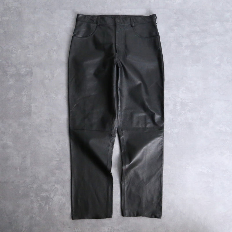 black leather tapered loose pants