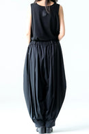BISHOOL Wool Gabardine Wide Pleats Lantern Pants