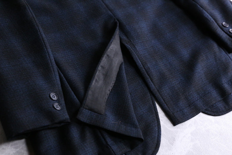 navy checked wool tailored jacket