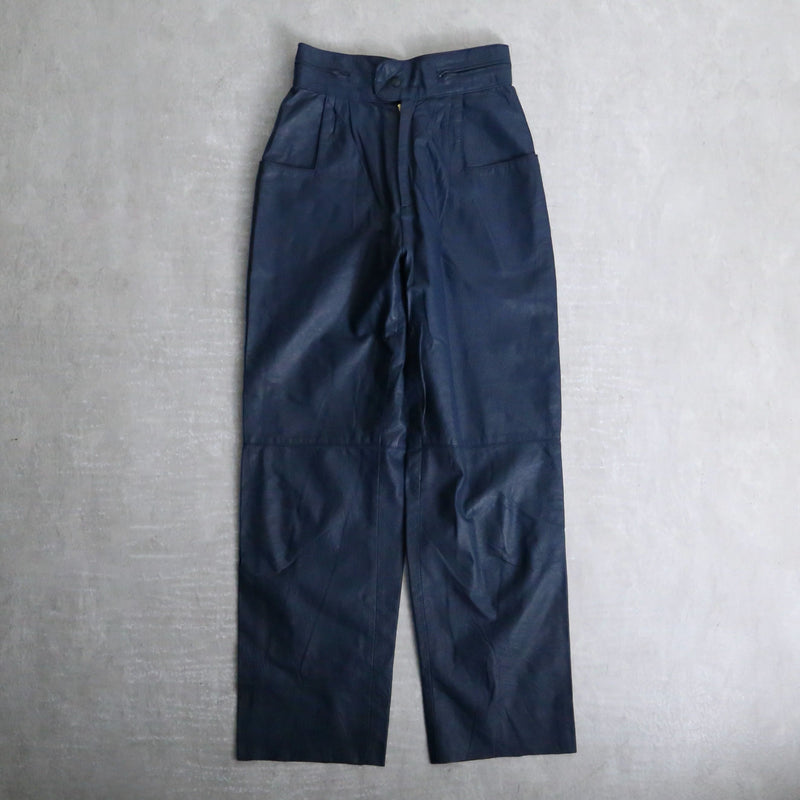 deep navy color wide tapered leather pants