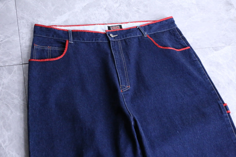 indigo blue red piping baggy painter pants