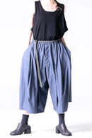 BISHOOL Wool Gabardine 帯締 3Tuck Half Pants blue gray
