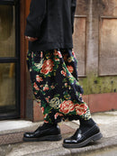 total flower pattern navy black cocoon pants