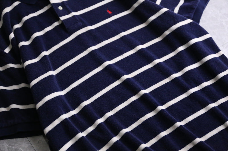 "Ralph Lauren" navy × white border polo shirt