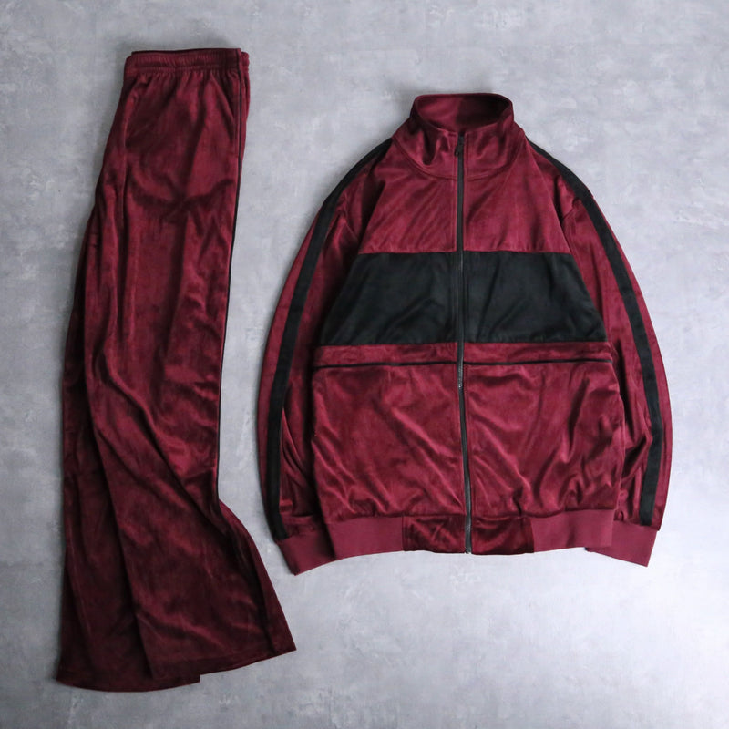 gloss bordeaux velour track jacket set up