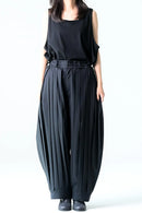 BISHOOL Wool Gabardine Wide Pleats Lantern Pants