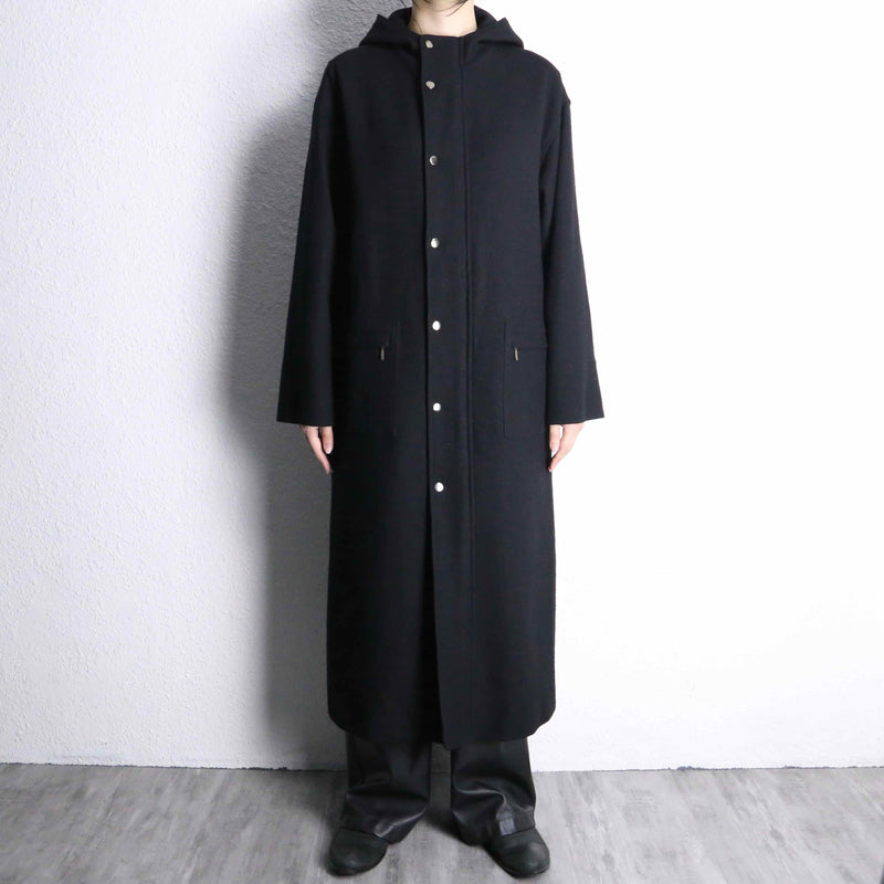 black single long hood coat