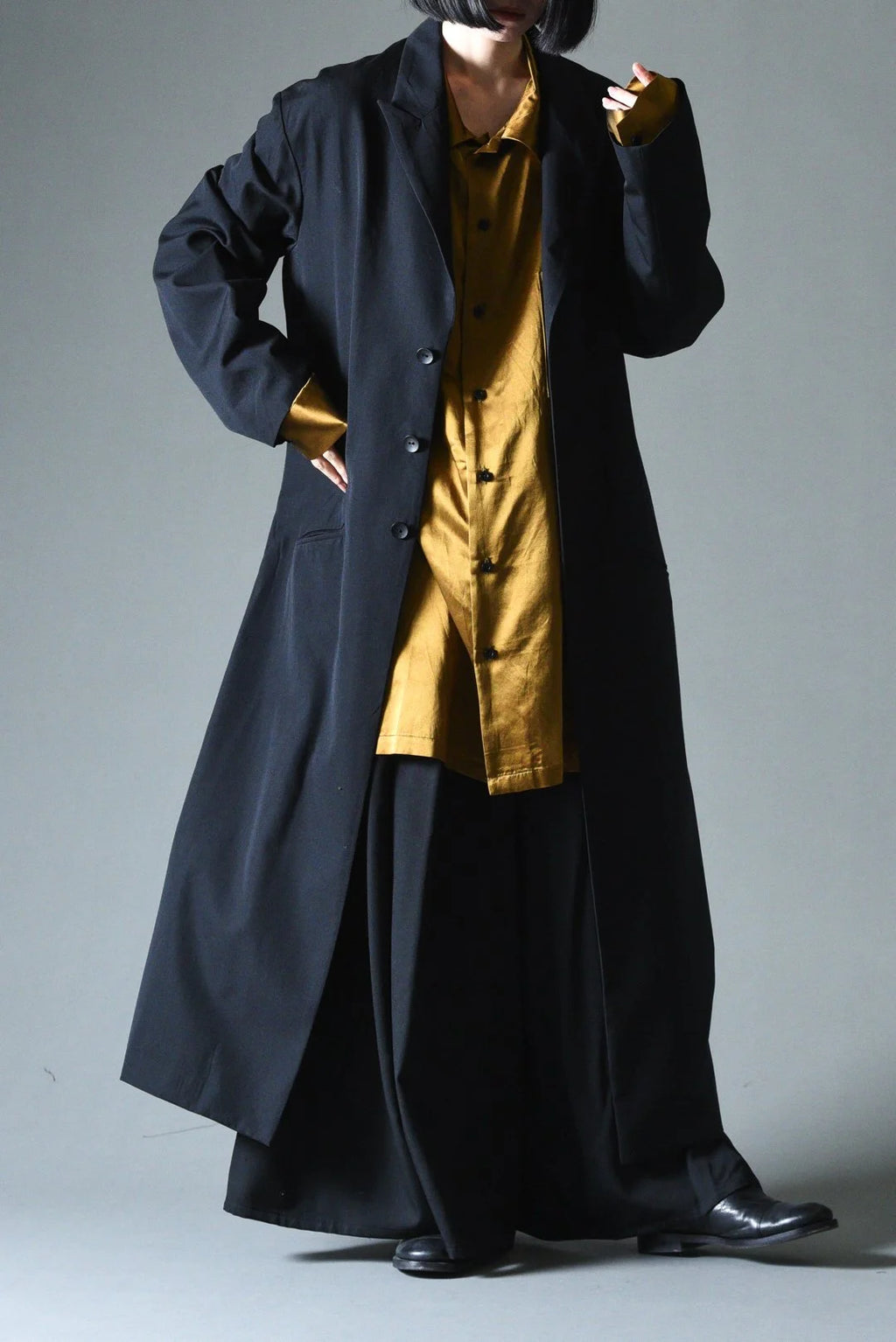 BISHOOL - Wool Gabardine Peaked Lapel Long Coat