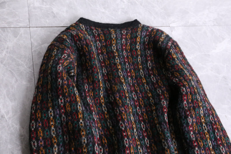 colorful chain over pattern knit cardigan