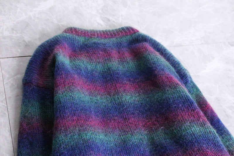 gradation boarder mohair knit cardigan