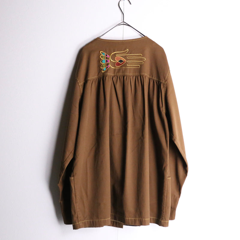 "Bob Mackie" brown ethnic embroidery design jacket