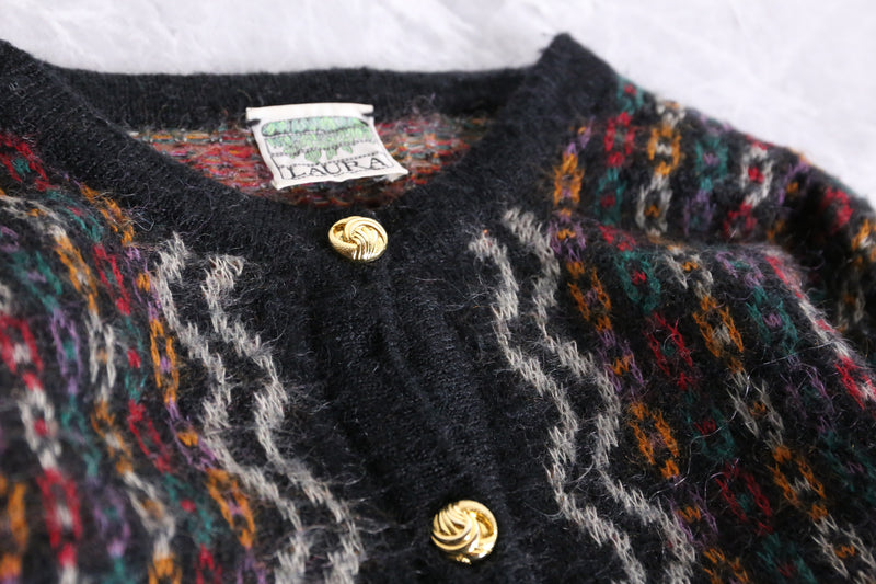 colorful chain over pattern knit cardigan