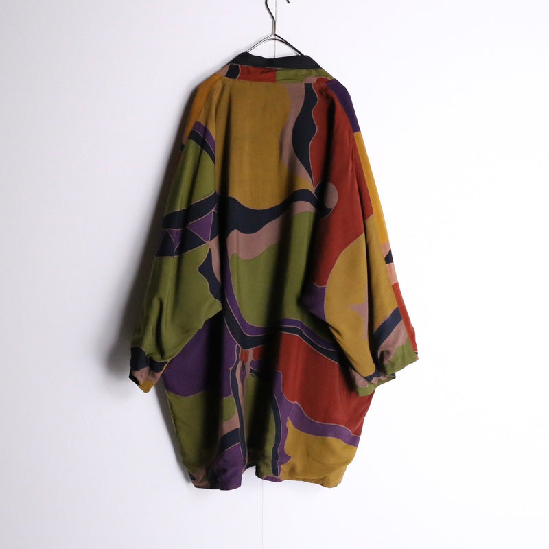 earth color allover pattern raglan sleeves jacket