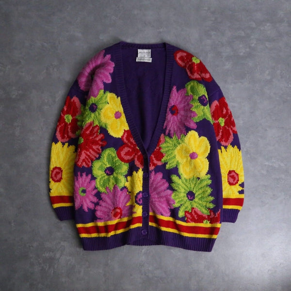 1990s flower pattern hand knitting cotton cardigan