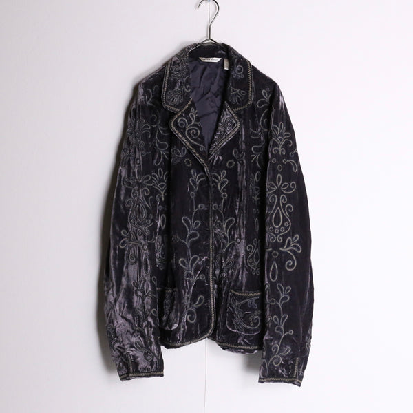 botanical pattern velours short jacket