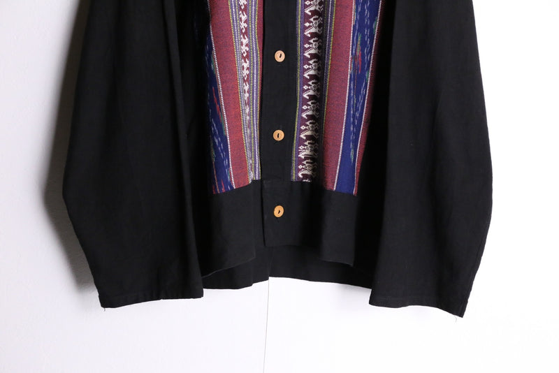 ethnic pattern band collar shirt