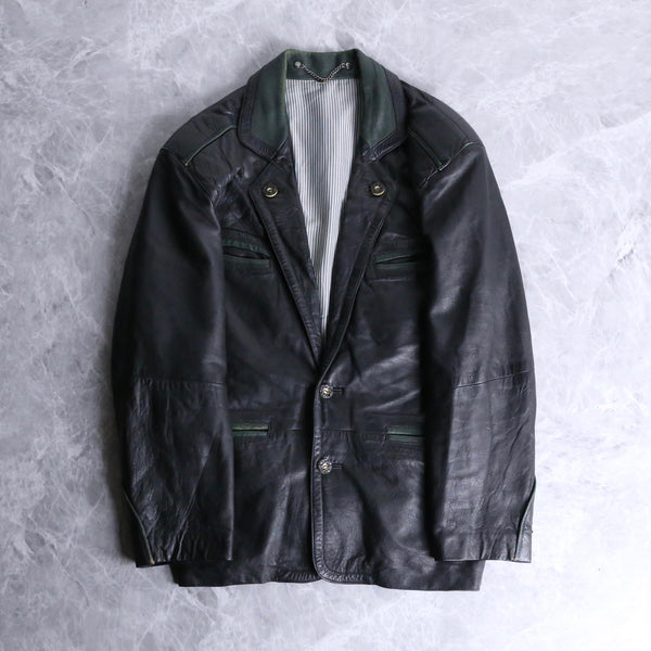 black leather tyrolean tailored jacket