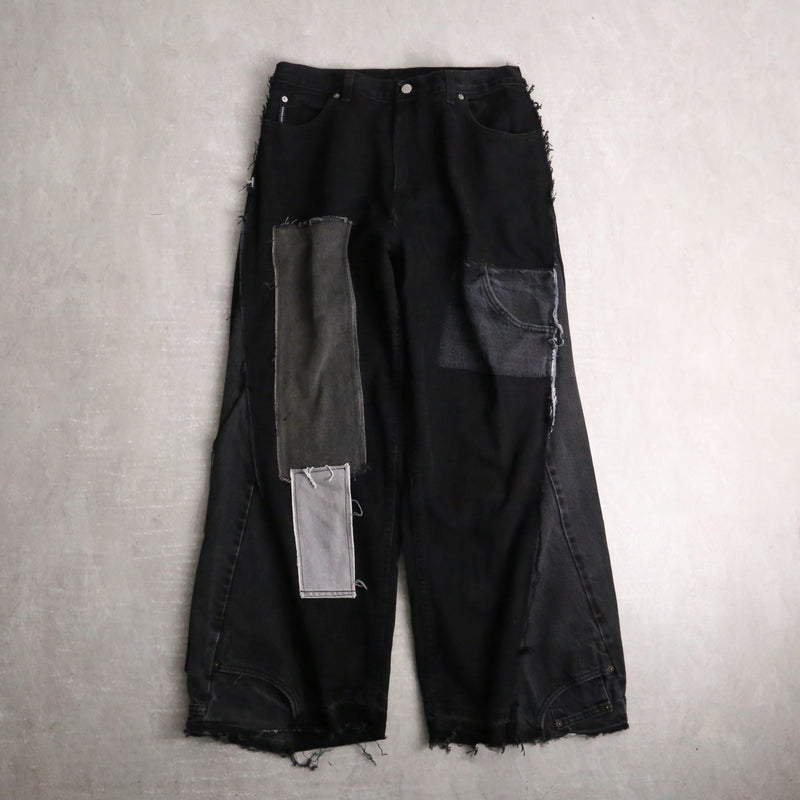 remake "再構築" black color gimmick flare denim pants