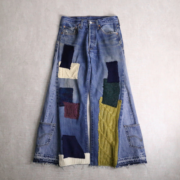 remake "再構築" knit patch work design denim pants