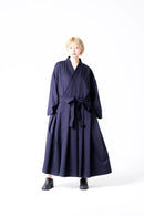 BISHOOL Wool Gabardine KIMONO Dress Coat dark blue
