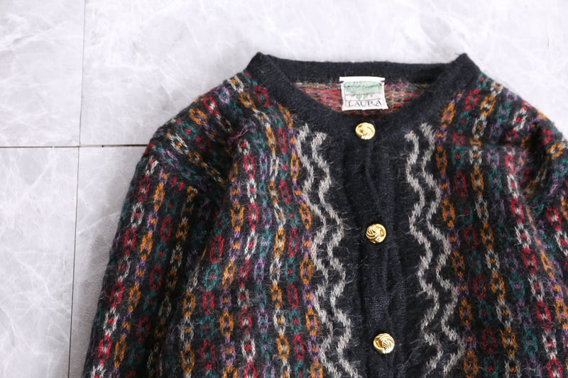 colorful chain over pattern knit cardigan