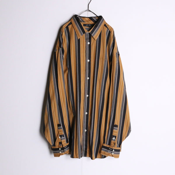 "Sean John" orange × black stripe shirt