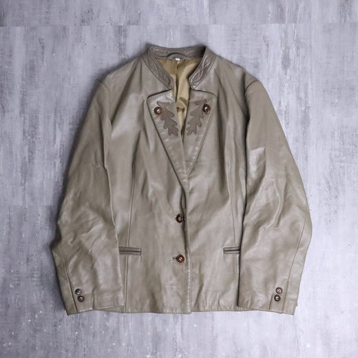 leaf patchwork olive-beige leather jacket