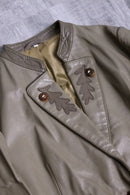 leaf patchwork olive-beige leather jacket