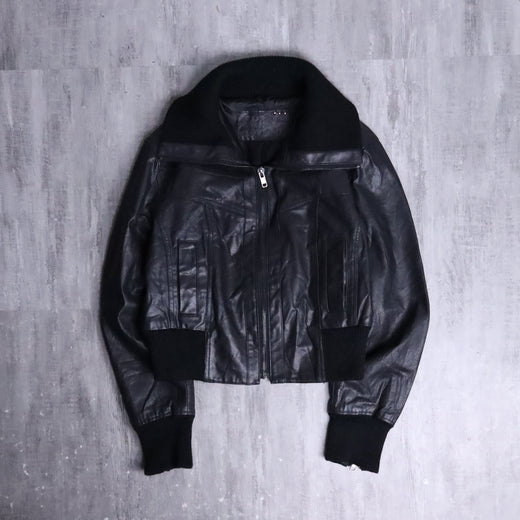 high-neck cropped leather jacket