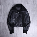 high-neck cropped leather jacket