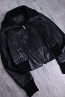 high-neck cropped leather jacket