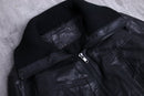 high-neck cropped leather jacket