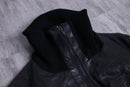 high-neck cropped leather jacket