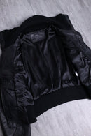 high-neck cropped leather jacket