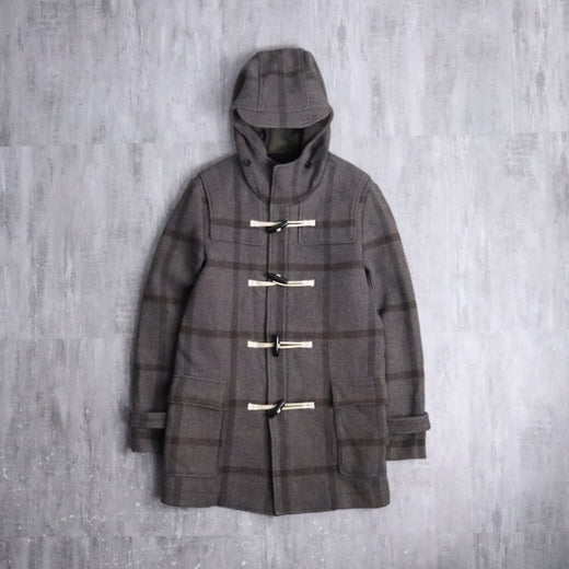 check pattern hooded duffle coat