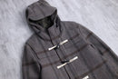 check pattern hooded duffle coat
