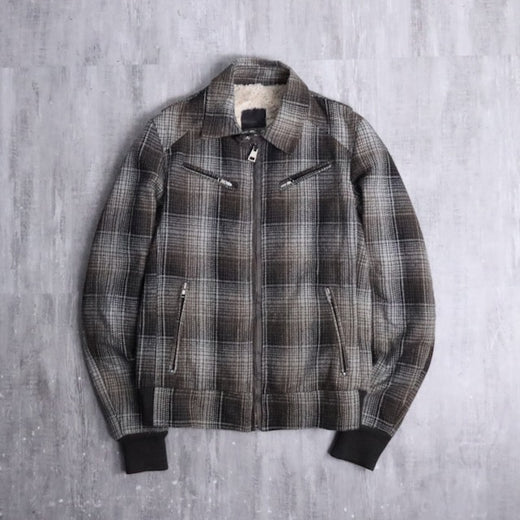 "xagon ma" boa-lined check zip jacket