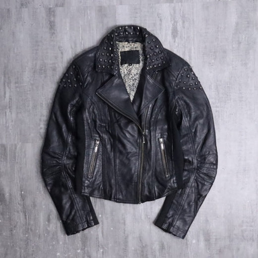 studs design lamb leather riders jacket