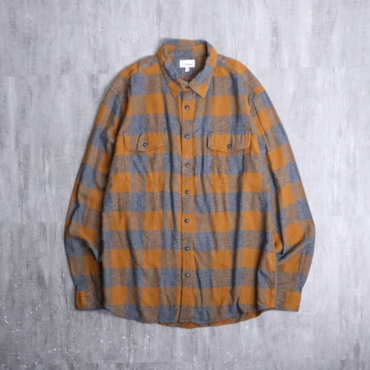 mustard yellow check flannel shirt