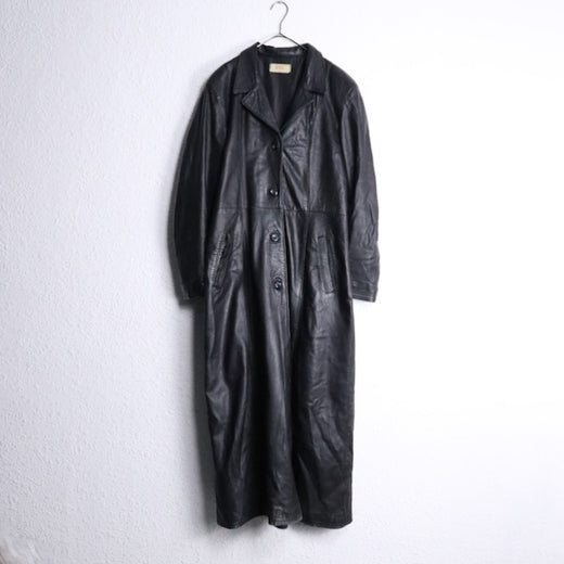 deep-slit leather maxi coat