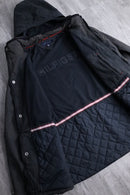 00's "TOMMY HILFIGER" black smooth fabric zip hoodie jacket