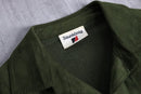 olive suède leather switch wool cardigan