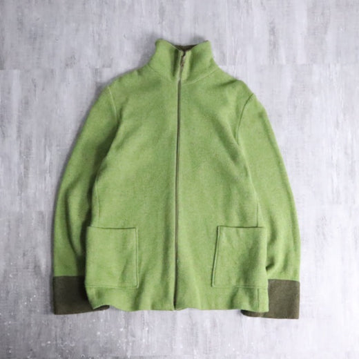 90s wool nylon highneck nep half knit jacket